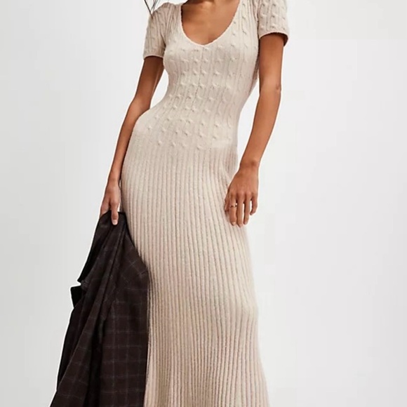 FREE PEOPLE Madsen Midi Dress / Oatmilk NWT - (S) - Picture 4 of 7